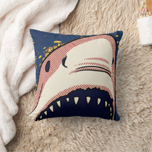 Pop Art Shark Jaw Halftone Comic Panel Cushion