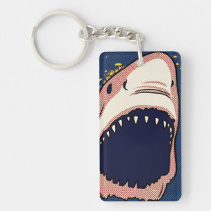 Pop Art Shark Jaw Halftone Comic Panel Key Ring