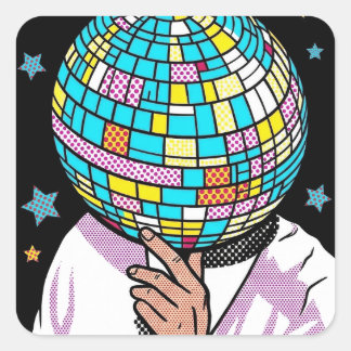 Pop Art Singer Mirror Ball Disco Ball Square Sticker