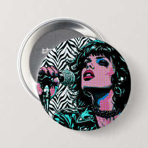 Pop Art Singer Teal Pink Musicians Music Lovers 7.5 Cm Round Badge