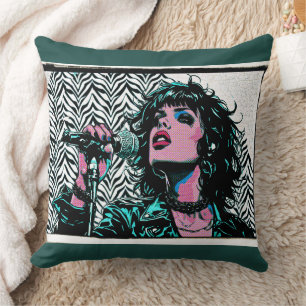 Pop Art Singer Teal Pink Musicians Music Lovers  Cushion