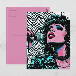 Pop Art Singer Teal Pink Musicians Music Lovers  Postcard