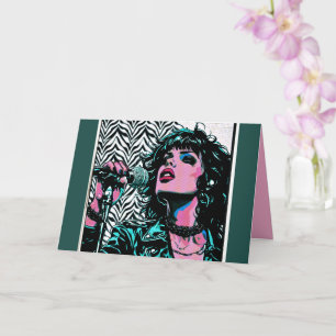 Pop Art Singer Teal Pink Punk Rocker Music Lovers  Card