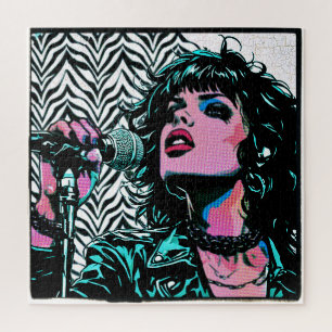 Pop Art Singer Teal Pink Punk Rocker Music Lovers Jigsaw Puzzle