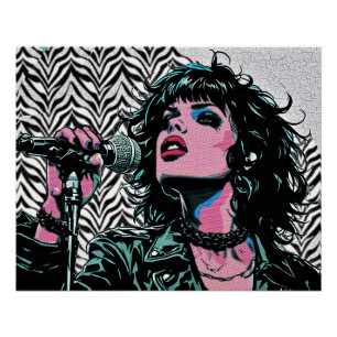 Pop Art Singer Teal Pink Punk Rocker Music Lovers  Poster