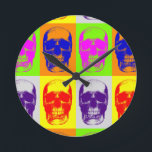 Pop Art Skull Round Clock<br><div class="desc">Retro Pop Art Style Images and Artworks</div>