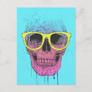 Pop art skull with glasses postcard