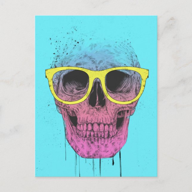 Pop art skull with glasses postcard (Front)