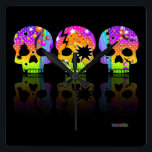 Pop Art SKULLS WALL CLOCK<br><div class="desc">Colourful Pop Art Human Skulls.  Scary and upbeat at the same time - sorta Goth meets the Sixties. Halloween will never be the same and it's a perfect design for Day of the Dead!</div>