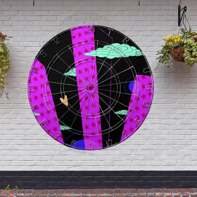 Pop Art Skyline Bright Purple Pink Stars  Dartboard (Creator Uploaded)