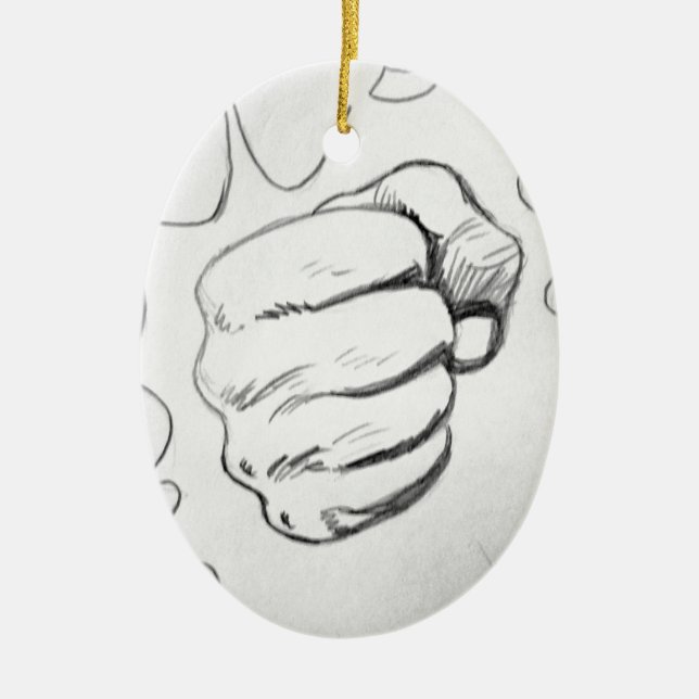 Pop Art Smash Punch Pencil Sketch Ceramic Tree Decoration (Front)
