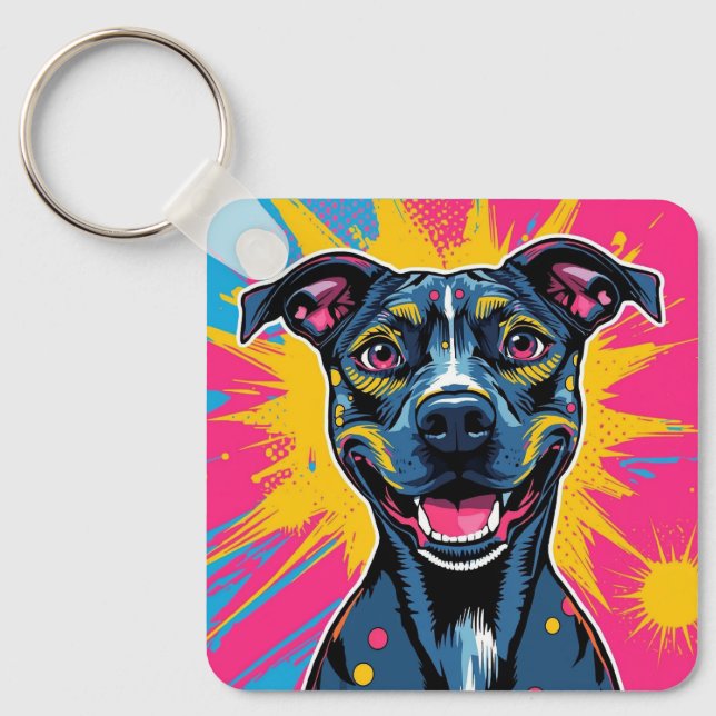Pop Art Smile – The Power of a Happy Dog Key Ring (Front)