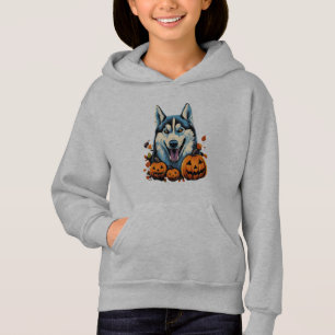 Pop Art Smilling Husky Dog with Pumpkins Halloween