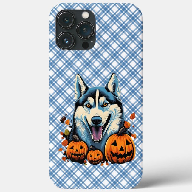 Pop Art Smilling Husky Dog with Pumpkins Halloween Case-Mate iPhone Case (Back)