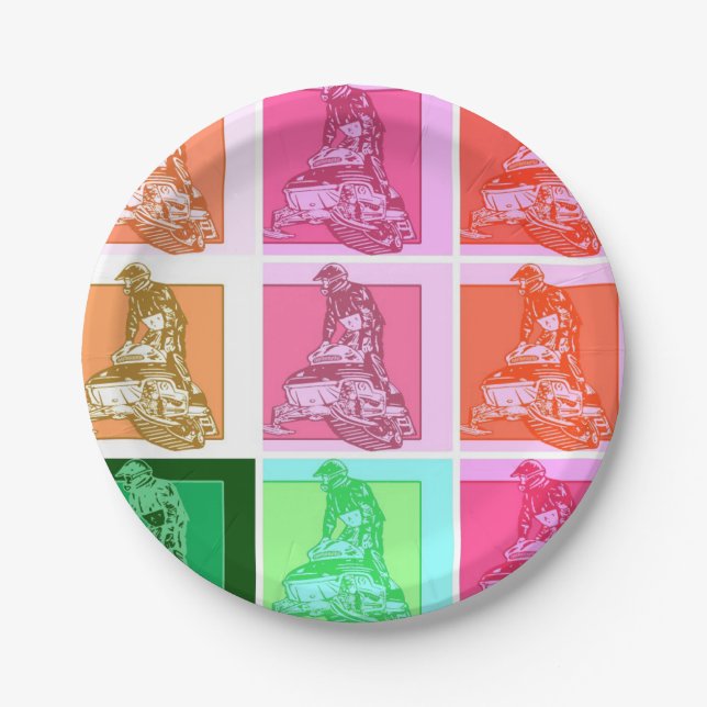 Pop Art Snowmobiler Paper Plate (Front)