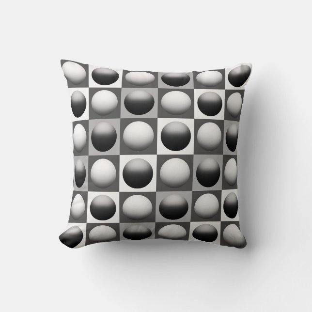 Pop Art Spheres, Black, White and Grey / Grey Cushion (Front)