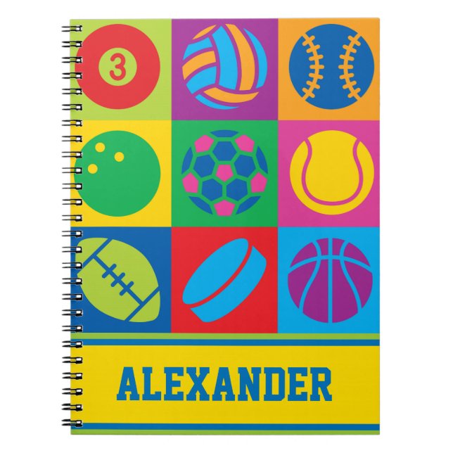 Pop Art Sports Balls Spiral Notebook (Front)