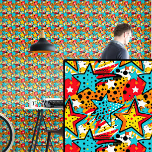 Pop Art Stars Aqua Blue Red Yellow  Wallpaper