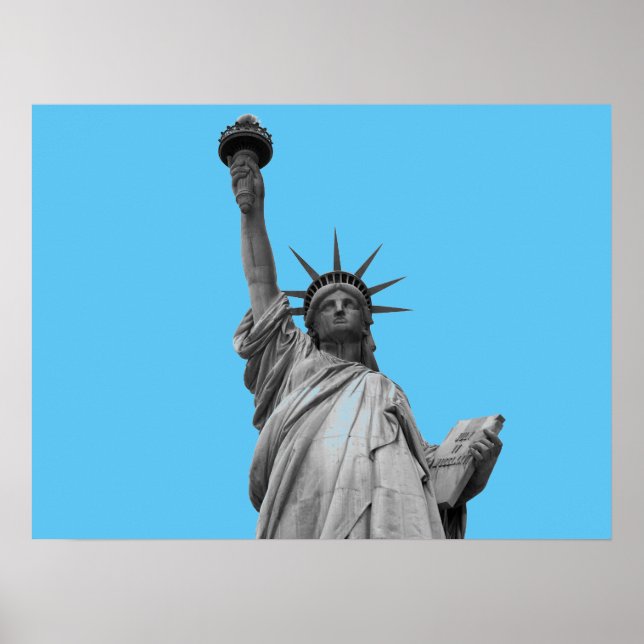 Pop Art Statue of Liberty Blue Greyscale New York Poster (Front)