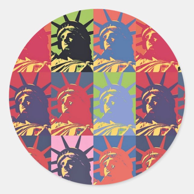 Pop Art Statue of Liberty Classic Round Sticker (Front)