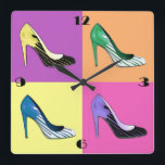 Pop Art Stiletto Pumps / Shoes / High Heels Square Wall Clock<br><div class="desc">"Glorification of the Stiletto": Pop art rendering of the beloved stiletto pump</div>