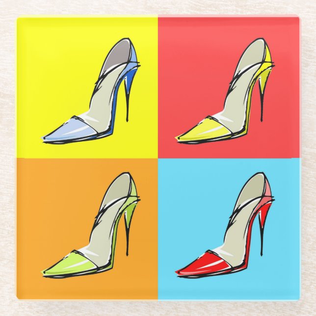 Pop Art Stilettos Glass Coaster, Fashion Theme Coaster (Front)