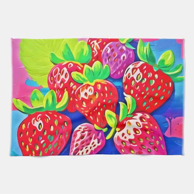 Pop Art Strawberries Tea Towel (Horizontal)