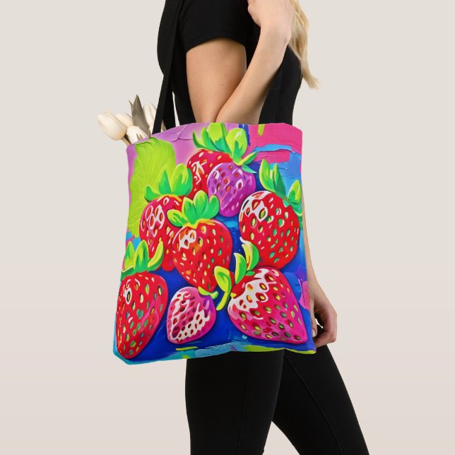 Pop Art Strawberries Tote Bag (Close Up)