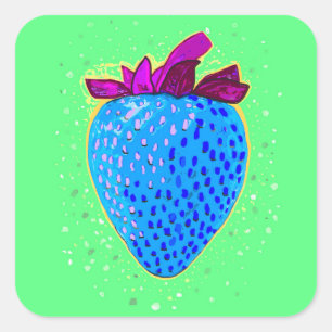 Pop Art Strawberry Blue Square Sticker
