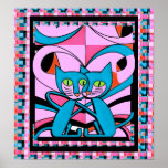 Pop Art Style Cats, Art Print, Maximalist Décor Poster<br><div class="desc">Enjoy this 60s pop art two cats, in pink, rose, and blue. Great for people who enjoy maximalist decor, cat wall art. You can personalise this design with a monogram, name, or photos. Contact the designer for special requests or assistance. © Copyright 2023 P.D., Patterns & Paintings & Graphics. All...</div>