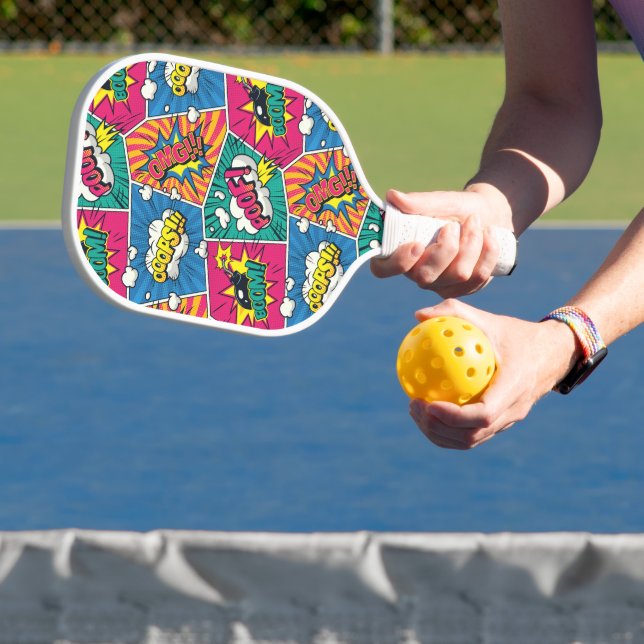 Pop Art Style - Colourful Retro Comic Explosions Pickleball Paddle (Insitu)