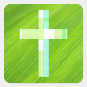 Pop Art Style Cross Green Leaf Sticker