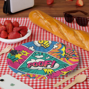 Pop Art Style - Explosive Retro Comic Blast  Paper Plate