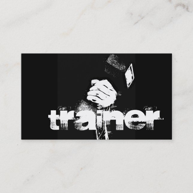Pop Art Style Personal Trainer Black Business Card (Front)