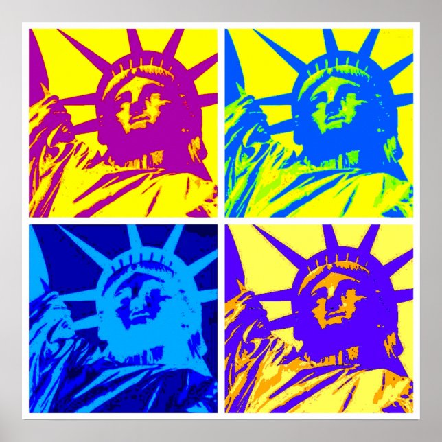 Pop Art Style Statue of Liberty Four Colour Poster (Front)