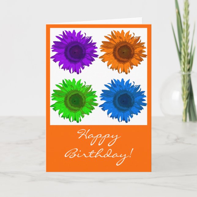 Pop Art Sunflowers Block Happy Birthday Card (Front)