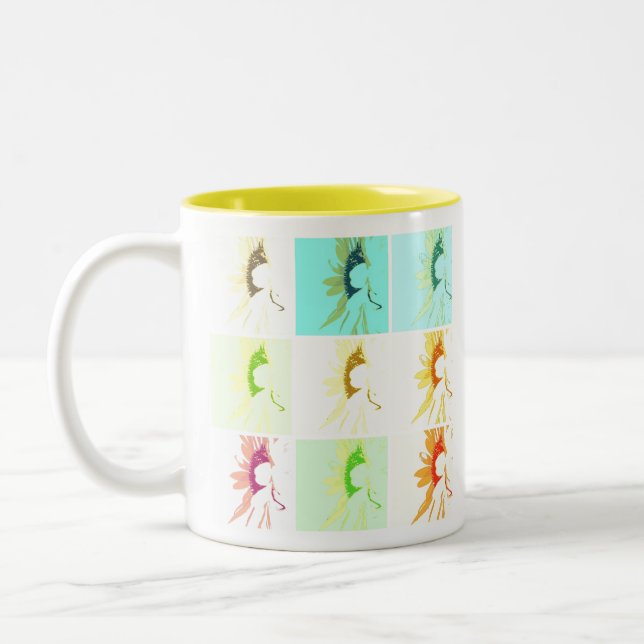 Pop Art Sunflowers Two-Tone Coffee Mug (Left)