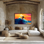 Pop Art Surfing Sunset Wall Art – Wave Riding<br><div class="desc">This vibrant pop art surfing scene captures the thrill of catching a wave at sunset. Featuring bold colours and a dramatic ocean backdrop, this artwork is perfect for surfers, beach lovers, and those who appreciate the freedom of the open sea. Customise the surfboard with your name or a fun phrase,...</div>