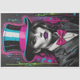 Pop Art Surrealism Woman in a Top Hat Decoupage Tissue Paper