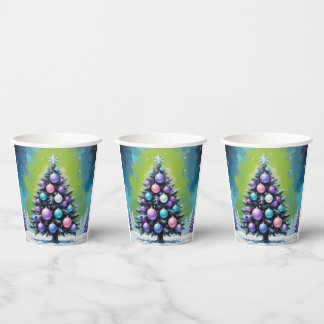 Pop Art Synthwave Christmas with Acid Green Violet Paper Cups