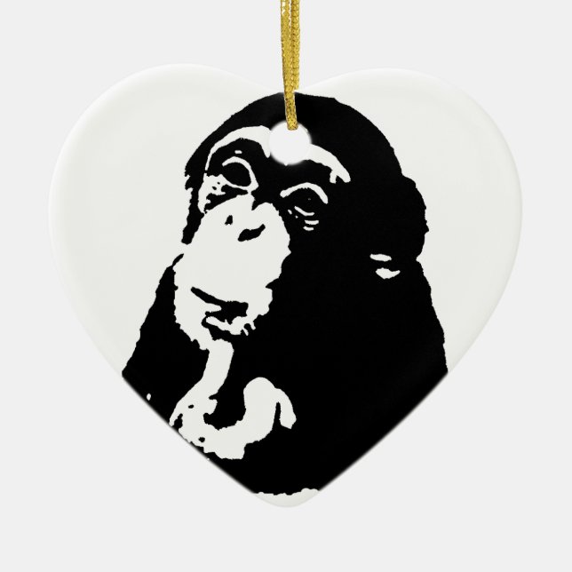 Pop Art Thinking Chimpanzee Ceramic Tree Decoration (Front)