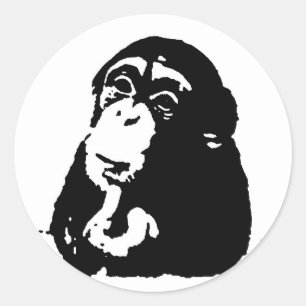 Pop Art Thinking Chimpanzee Classic Round Sticker