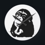 Pop Art Thinking Chimpanzee Round Clock<br><div class="desc">Digital Computer Animal Art - College Pop Art - Wild Animal Computer Images</div>