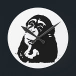 Pop Art Thinking Chimpanzee Round Clock<br><div class="desc">Digital Computer Animal Art - College Pop Art - Wild Animal Computer Images</div>