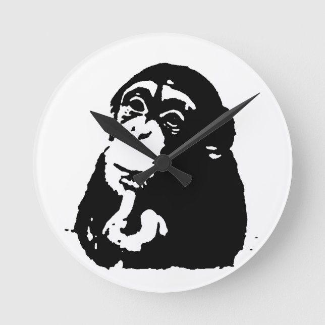 Pop Art Thinking Chimpanzee Round Clock (Front)