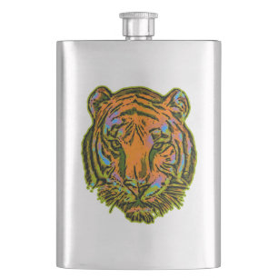 Pop Art TIGER HEAD + your backgr. & ideas Hip Flask