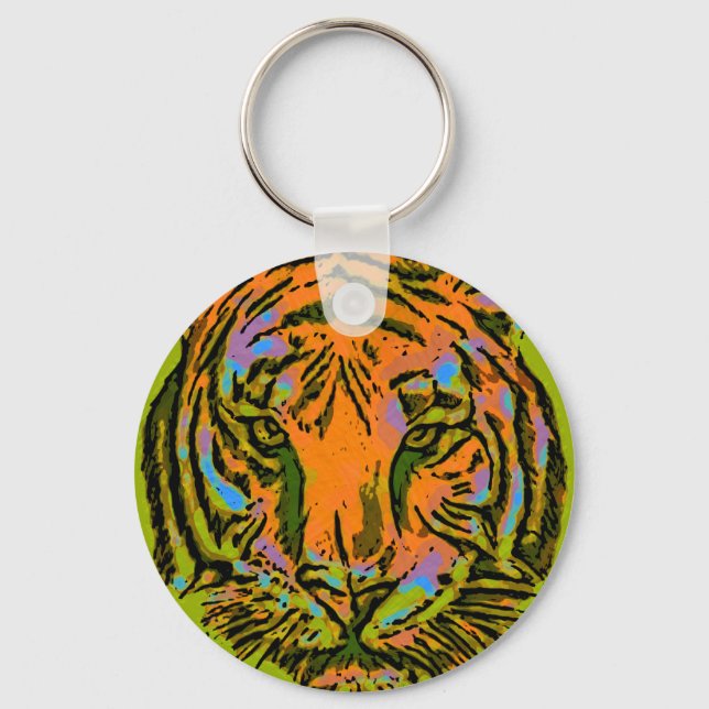 Pop Art TIGER HEAD + your backgr. & ideas Key Ring (Front)