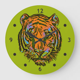 Pop Art TIGER HEAD + your backgr. & ideas Large Clock