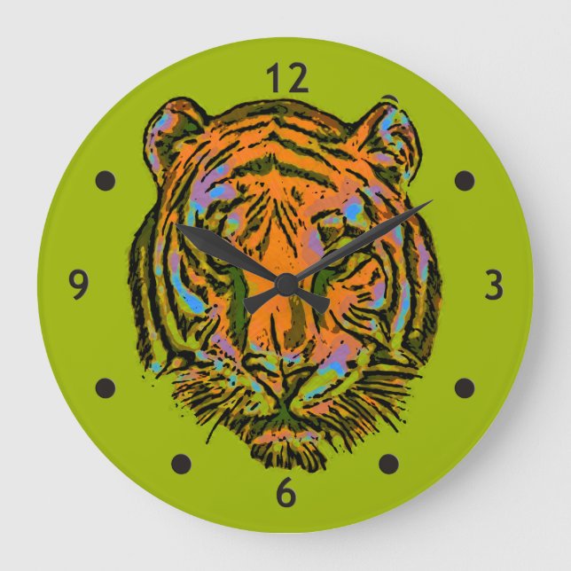 Pop Art TIGER HEAD + your backgr. & ideas Large Clock (Front)