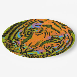 Pop Art TIGER HEAD + your backgr. & ideas Paper Plate